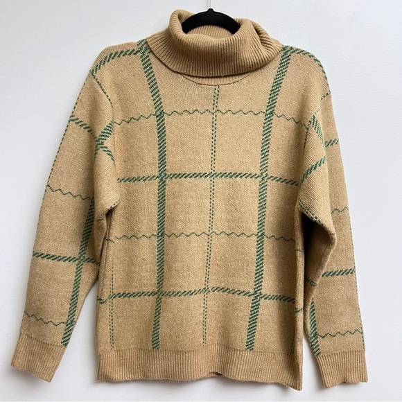 Lumiere Women’s Medium Wool Blend Plaid Turtleneck Popover Sweater - Picture 1 of 6